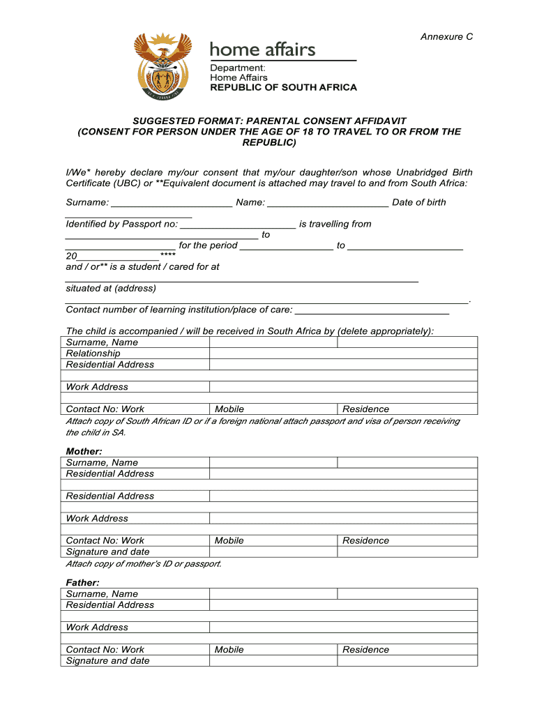 south african travel consent form