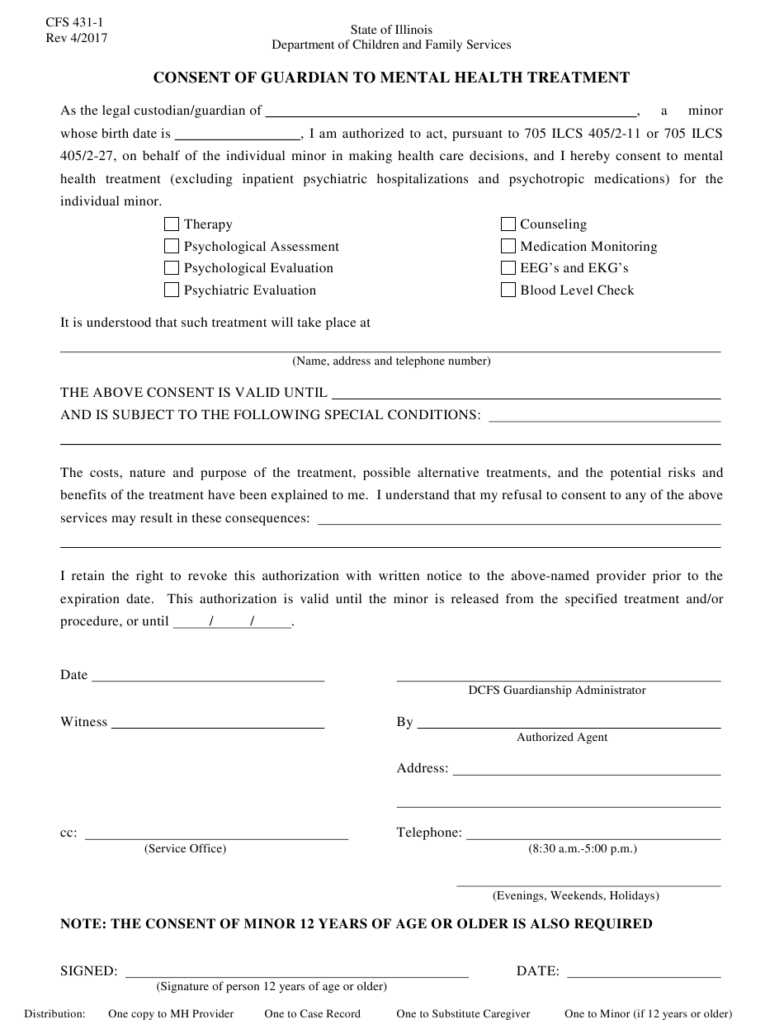 Form CFS431 1 Download Fillable PDF Or Fill Online Consent Of Guardian 
