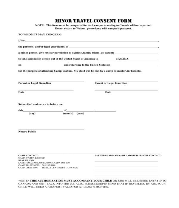 travel permission form canada