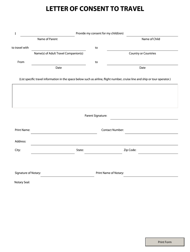 Fillable Travel Form For Minor Printable Forms Free Online